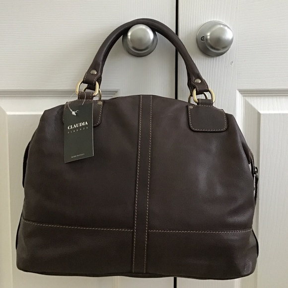 Fabulous dark brown leather handbag with animal print cowhide in the front - Picture 3 of 10